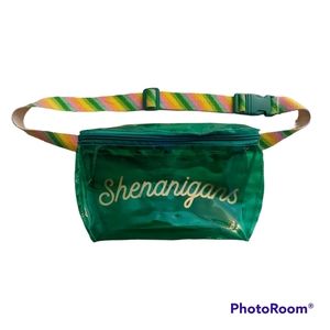 Shenanigans Belted Bag Green PVC See Thru Travel Bag Yellow Green & Pink Belt